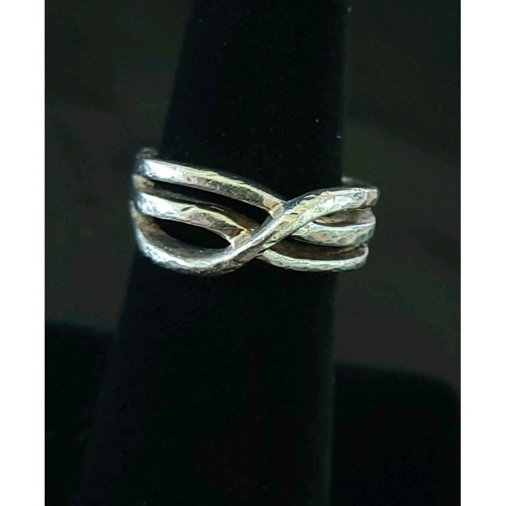 925 Sterling Silver Crossover Infinity Ring Size 6.5 7.23g Hammered Wide Band